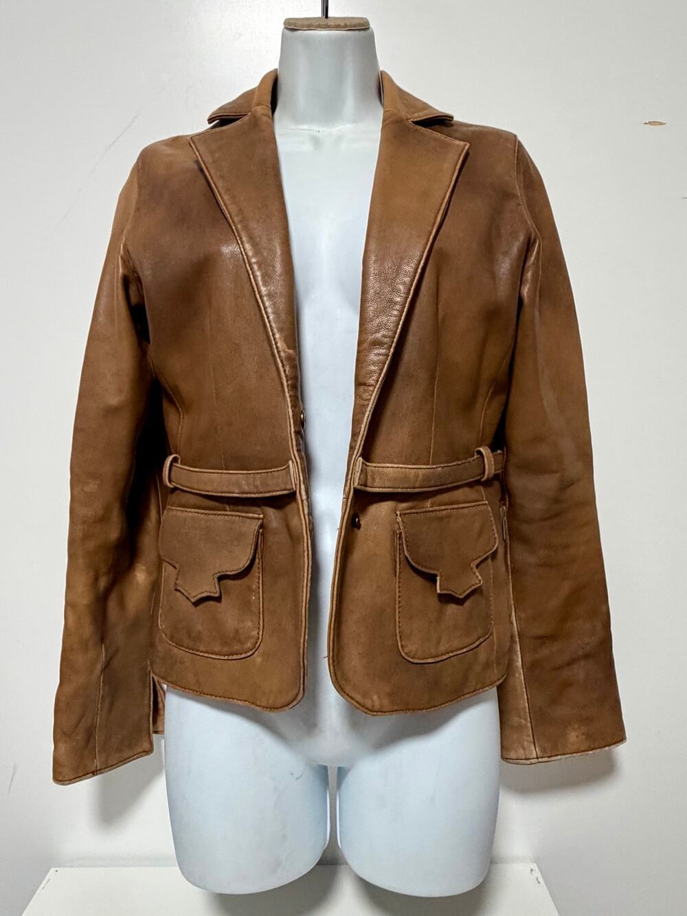 White House Black Market Distressed Brown Genuine Leather Moto Jacket Brown XS